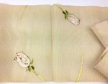 名古屋帯 夏帯 バラ柄 薔薇 透かし 刺繍 赤いバラ リメイク 帯リメイク 和装小物 ファッション KIMONO m836-B_画像5