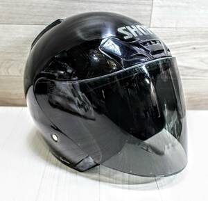 7C296【本州送料無料】SHOEI ジェットヘルメット　種類C種　品名：J-Force サイズ：M 57-58cm 布袋　シールド付属　革の剥がれありあり