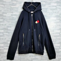 【希少モデル】MONCLER モンクレール☆トリコロールロゴ付フルジップパーカー　XL　ネイビー 紺　人気デザイン フェルトロゴ フーディ_画像2