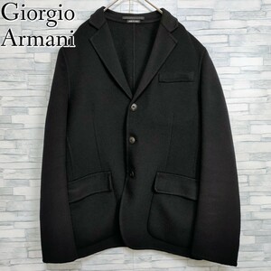 【超高級】Giorgio Armani ジョルジオアルマーニ☆レザーロゴ付テーラードジャケット／コート　カシミア　ブラック　イタリア製