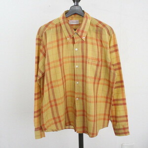 V49 70sビンテージ 長袖チェックシャツ USA製■1970年代製 Lサイズくらい イエロー 黄色 アメカジ レトロ コットンポリ ボタンダウン 古着