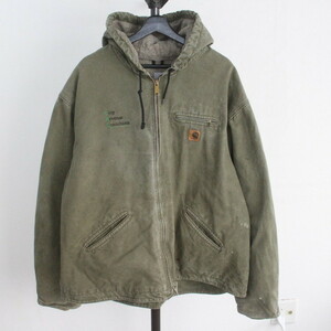 T73 2007年製ビンテージ carhartt カーハート ダックパーカージャケット■00s 約XLサイズ グリーン 緑 裏地ボア フーディー アメカジ 古着