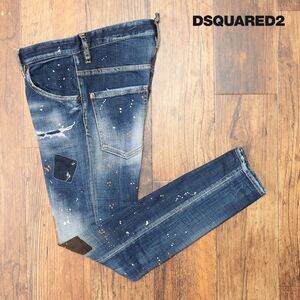 1円/22AW/DSQUARED2/44サイズ/デニムパンツ S74LB1158 ダメージ ペイント パッチワーク イタリア製 美脚 新品/青/ブルー/hb319/