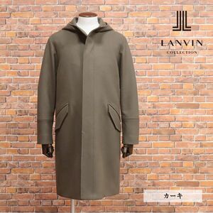 秋冬/LANVIN COLLECTION/54サイズ/フード付き コート MTR社 ウール カシミヤ混フラノ 無地 日本製 ミニマル 上品 新品/カーキ/hf164/