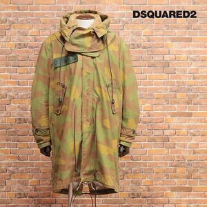 1円/秋冬/DSQUARED2/46サイズ/モッズ コート S74AA0233 キャンバス 迷彩プリント ボア ライナー ワイルド 新品/茶×カーキ/hb680/