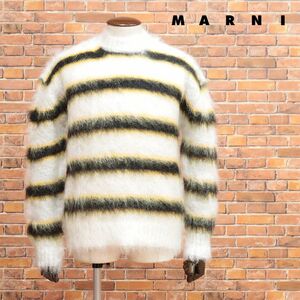 1円/22秋冬/MARNI/44サイズ/モヘア ニット GCMG0161Q4 FUZZY WUZZY BRUSHED ボーダー柄 モックネック イタリア製 新品/白×黒/hb315/