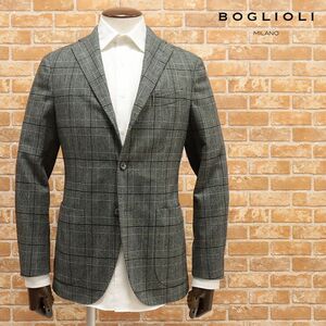 1円/BOGLIOLI/48サイズ/イタリー製ジャケット K.JACKET ウール混ツイード グレンチェック アンコン レトロ 新品/グレー×黒/fd548/