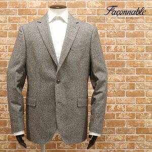 1円/秋冬/Faconnable/54サイズ/ツイード ジャケット ウール100％ 2ボタン シングル トラッド 上品 紳士服 新品/茶色/ブラウン/fk161/