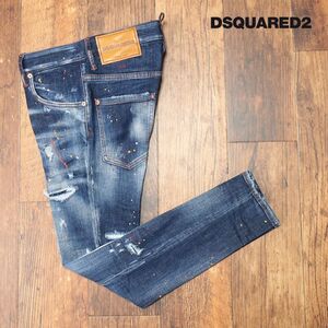 1円/22-23秋冬/DSQUARED2/46サイズ/スキニー デニムパンツ S71LB1110 SUPER TWINKY JEAN ペイント加工 イタリア製 新品/紺/ネイビー/hb318/