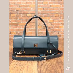 1円/NINA RICCI/訳 イニシャル ロゴ レザー ハンドバッグ イタリア製 インポート ニナリッチ 新品/紺/ネイビー/hz794/