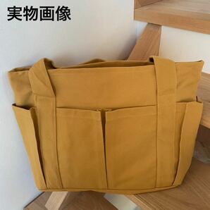 SALE 大容量 キャンバス トートバッグ 黄 イエロー マスタード 撥水加工 エコバッグ シンプル マザーズバッグ 旅行 男女兼用 人気 新品の画像6