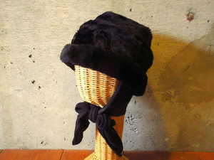  Vintage 60*s70*s* earmuffs attaching fake fur hat black *231227k6-w-ht-ot 1960s1970s dead stock lady's 