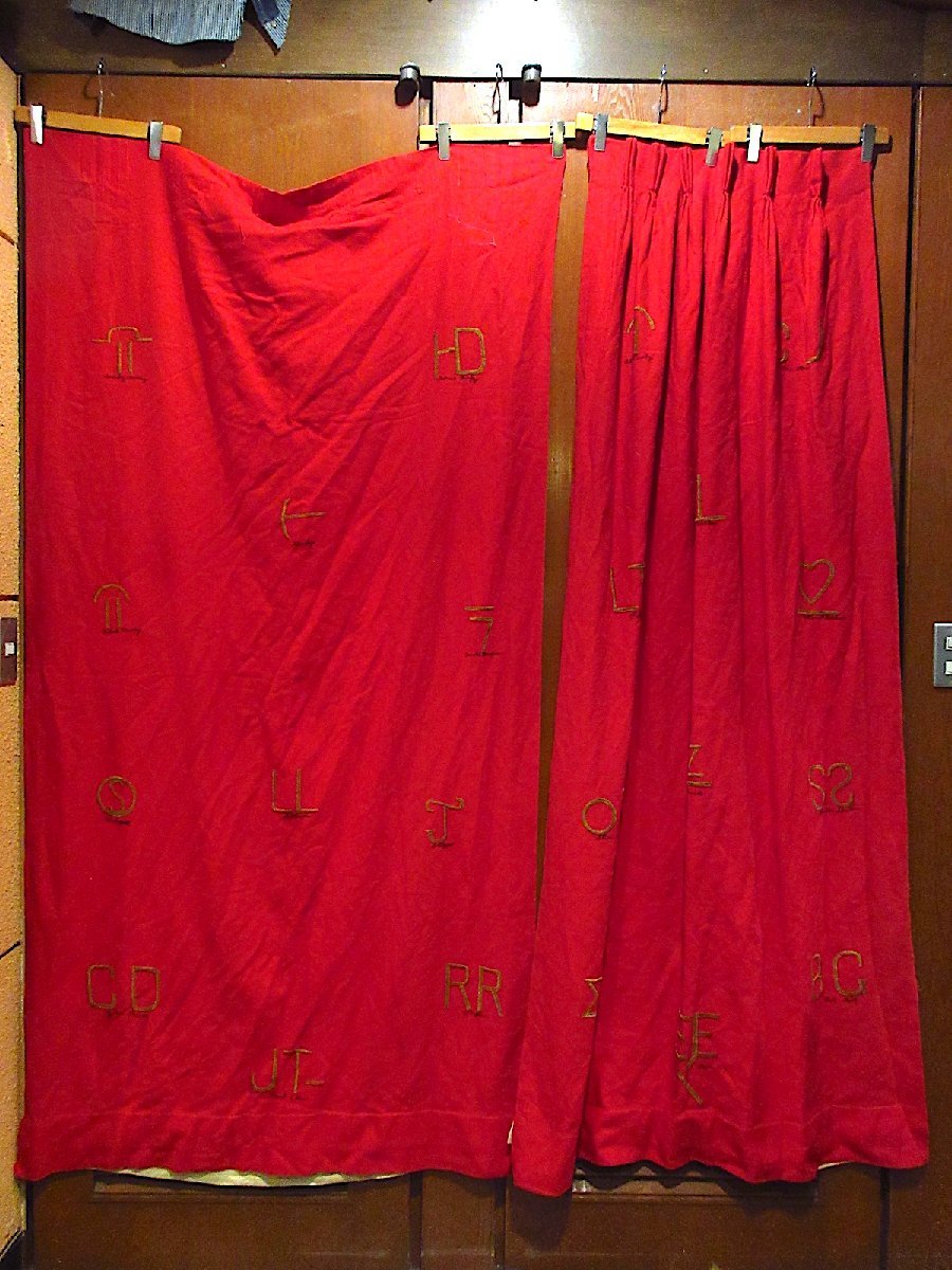 Vintage ~ 60's ● Embroidered red curtains 2-piece set ● 231209m1-fbr Interior goods Fabric, Handmade items, curtain, fabric, others
