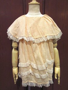  Vintage ~30's* Kids серебристый жевательная резинка проверка короткий рукав оборка One-piece *231227c1-k-drs 1930s ребенок одежда платье б/у одежда 