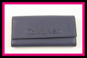 ●Calvin Klein/カルバンクライン●本革●二つ折り 長財布●ネイビー●札入×2＆ジッパー式 小銭入×1＆カード入×12＆オープンポケット×4