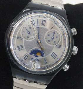 【中古動作品/ 難あり】★swatch クロノグラフ ムーンフェイズ デイトクオーツ 腕時計 AG1994 4JEWELS SWISS MADE