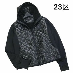 23区 SPORT スポーツ 秋冬 裏ボア♪ ジャージ切替 中綿 キルティング パーカー ジャケット Sz.2　レディース 黒 ゴルフ　K3T00913_B#N