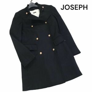 JOSEPH ジョセフ 秋冬 金ボタン♪ メルトン ウール ダブル コート Sz.36　レディース 黒 ポーランド製　K3T01135_B#N