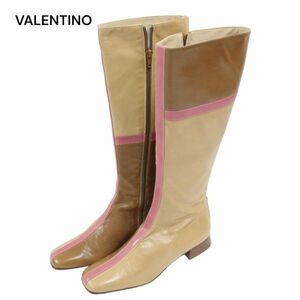 美品★ VALENTINO GARAVANI ヴァレンティノ ガラヴァーニ 切替デザイン レザー ロング ブーツ Sz.37　レディース　K3G00079_C#T