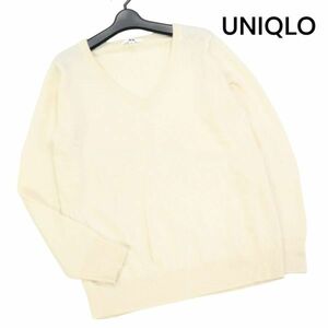 UNIQLO ユニクロ 秋冬 カシミヤ100%♪ Vネック ニット セーター Sz.XL　レディース 白 大きいサイズ　K3T01140_B#K