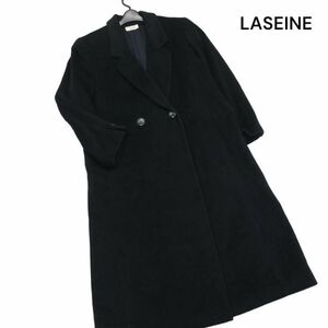 LASEINE ラセーヌ 高級 カシミヤ100%♪ 秋冬 ダブル チェスター コート Sz.11　レディース 黒 フォーマル 冠婚葬祭　K3T01224_C#N