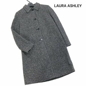 LAURA ASHLEY ローラアシュレイ 秋冬 ウール ツイード♪ ステンカラー コート Sz.9　レディース グレー ルーマニア製　K3T01235_C#N