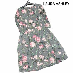 LAURA ASHLEY ローラアシュレイ 通年 花柄 フラワー総柄♪ 長袖 フレア ワンピース Sz.7　レディース　K3T01219_C#F