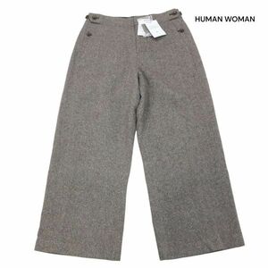 【新品 未使用】 HUMAN WOMAN ヒューマンウーマン 秋冬 ウール ツイード ワイド パンツ Sz.LL　レディース 大きいサイズ　K3B00372_C#Q