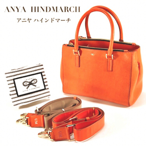 アニヤハインドマーチ ANYA HINDMARCH イーブリー ハンドバッグ ショルダーバッグ 2way オレンジ リボン ロゴ ブランド おしゃれ