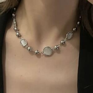 【新品・未使用】Crystal charm necklace シルバー　y2k モード　アメカジ