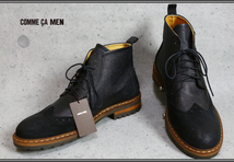 新品コムサメン 最高級イタリア製 本革 ウイングチップ ブーツ黒41/25.0-25.5/定価5.1万円/靴/レザー_画像1
