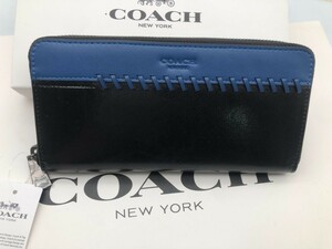 コーチ COACH 長財布 財布 ブラック ×ブルー スポーツ カーフ レザー 新品L75209 f157