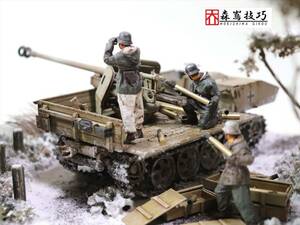 ◆1/35・イタレリ・RSO PAK-40・対戦車自走砲・水面・雪・建物・ジオラマ・完成品◆