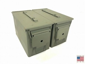 【米軍放出品】☆アンモボックス2個セット M2A1 AMMOBOX ミリタリー アンモ缶 アーモ缶 アモカン 工具箱 弾薬箱 サバゲー(100)AL13AK#23