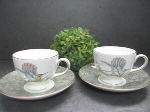 【美品】ウェッジウッド WEDGWOOD ハミングバード 大理石柄 カップ＆ソーサー C＆S ペア 2客セット リーシェイプ 旧刻印 黒壺 ブランド食器