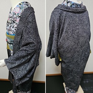 すずや■296未使用正絹絞り長羽織袷　裄丈69cm 　黒