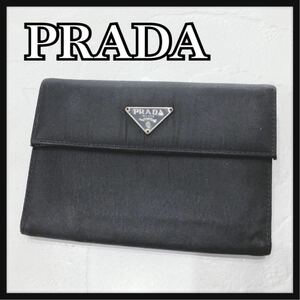 ☆PRADA☆ プラダ 折り財布 財布 ウォレット ブラック 黒 ナイロン 三角プレート ロゴ シンプル レディース 女性 送料無料