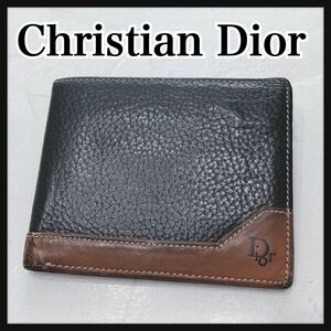 ☆ChristianDior☆ クリスチャンディオール 折り財布 二つ折り財布 財布 ウォレット ブラック 黒 レザー 本革 ロゴ メンズ 男性 送料無料