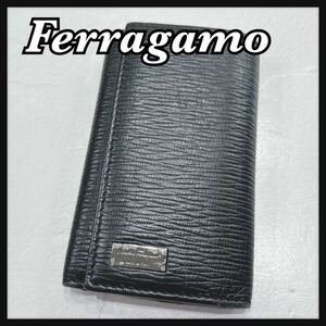 ☆Ferragamo☆ フェラガモ キーケース 6連 ブラック 黒 レザー 本革 シンプル コンパクト メンズ 男性 紳士 送料無料