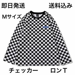 チェッカー フラッグ ライダースシャツ ロンＴ　送料無料(市松模様 ブロック チェ ック柄　長袖 重ね着 カットソー ボバー ハーレー SR )