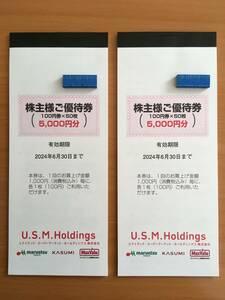 ユナイテッドスーパーマーケット U.S.M.Holdings 株主優待券 10000円分(100円券 x 50枚 x 2冊) ～2024年6月30日まで