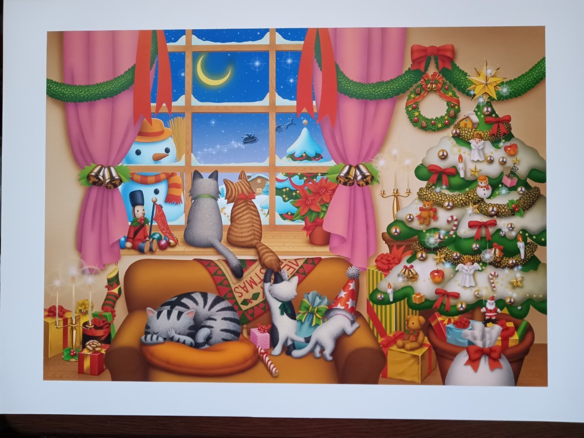 Ilustración original de Cat Christmas de Takahiro Kanie, Obra de arte, Cuadro, acrílico, Tajo