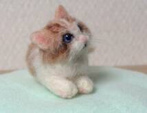 約6cm　小さなマンチカン茶白子猫ちゃん　羊毛フェルト猫　ミニチュア　ドールハウス　ペット　ハンドメイド　置物　可愛い猫_画像9