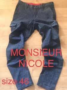 メンズ MONSIEUR NICOLE ムッシュニコル パンツ ストレッチ ストレート 美脚 size/46 M 紺 ネイビー 中古 古着 シルエット◎春 秋冬