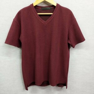 L541 JACKROSE Luv maison Jack rose Rav mezzo nV neck short sleeves cut and sewn stripe ground men's wine red size 44 T-shirt 