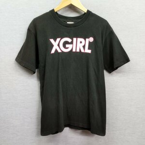 L760 X-GIRL エックスガール 半袖 Tシャツ カットソー ブラック ピンク ピタT ロゴ プリント レディース ワンサイズ 90年代 Y2K