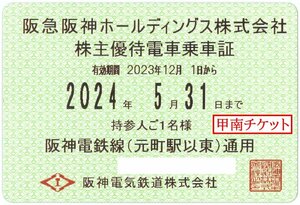 甲南☆阪神13☆電車☆株主優待乗車証☆半年定期☆2024.5.31☆送料込み☆クレジット払い不可【管理4136】