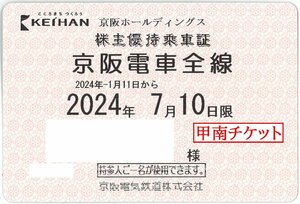 甲南☆京阪1女性☆電車全線☆株主優待乗車証☆半年定期☆2024.7.10☆送料込み☆クレジット払い不可【管理4064】