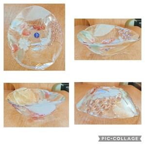 未使用品 SOGA JAPAN 蘇我ガラス デザート皿 5個セット かき氷 フルーツ柄 デザートカップ 苺 葡萄 色ガラス レリーフ ガラス器 昭和レトロの画像7