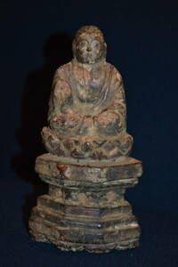 2026【仏教美術】仏像　木彫刻　大仏坐像　彩色彫刻　鎌倉前時代　高さ22㎝　稀少